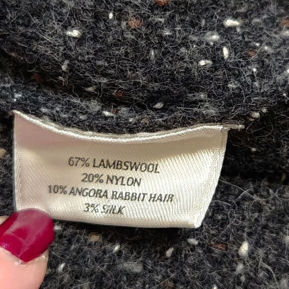 Eileen Fisher Funnel Neck Cardigan Sweater Charcoal Speckled Wool Blend Medium - Picture 10 of 13